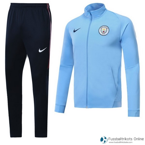 Manchester City Trainingsanzug 2017-18 Blau Licht Schwarz Fussballtrikots Günstig